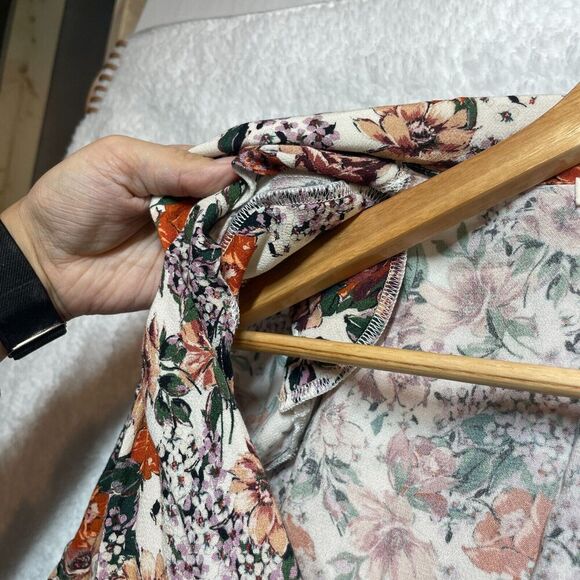 MNG Casual Floral Wrap Dress S Short Sleeve Tie Waist Boho Cottagecore Size 4 - Picture 12 of 15